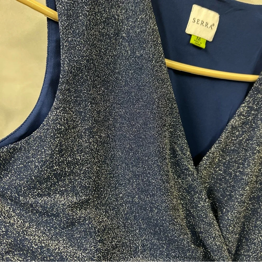 Serra blue sparkly faux wrap fully lined‎ dress size medium